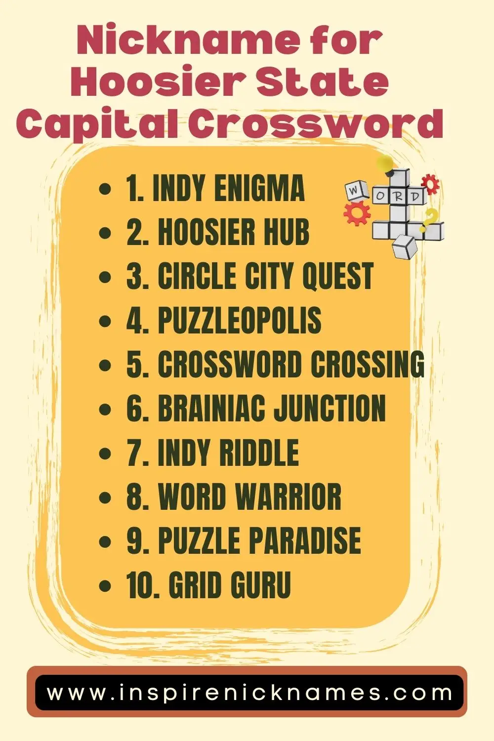 nickname for hoosier state capital crossword list ideas