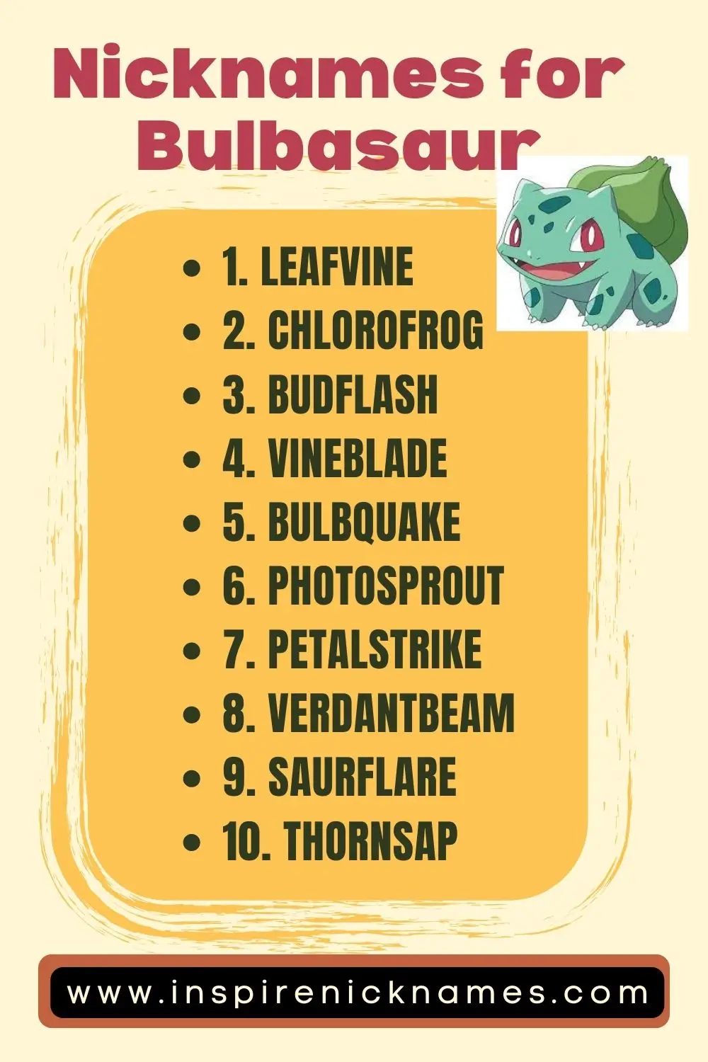 nicknames for bulbasaur list ideas