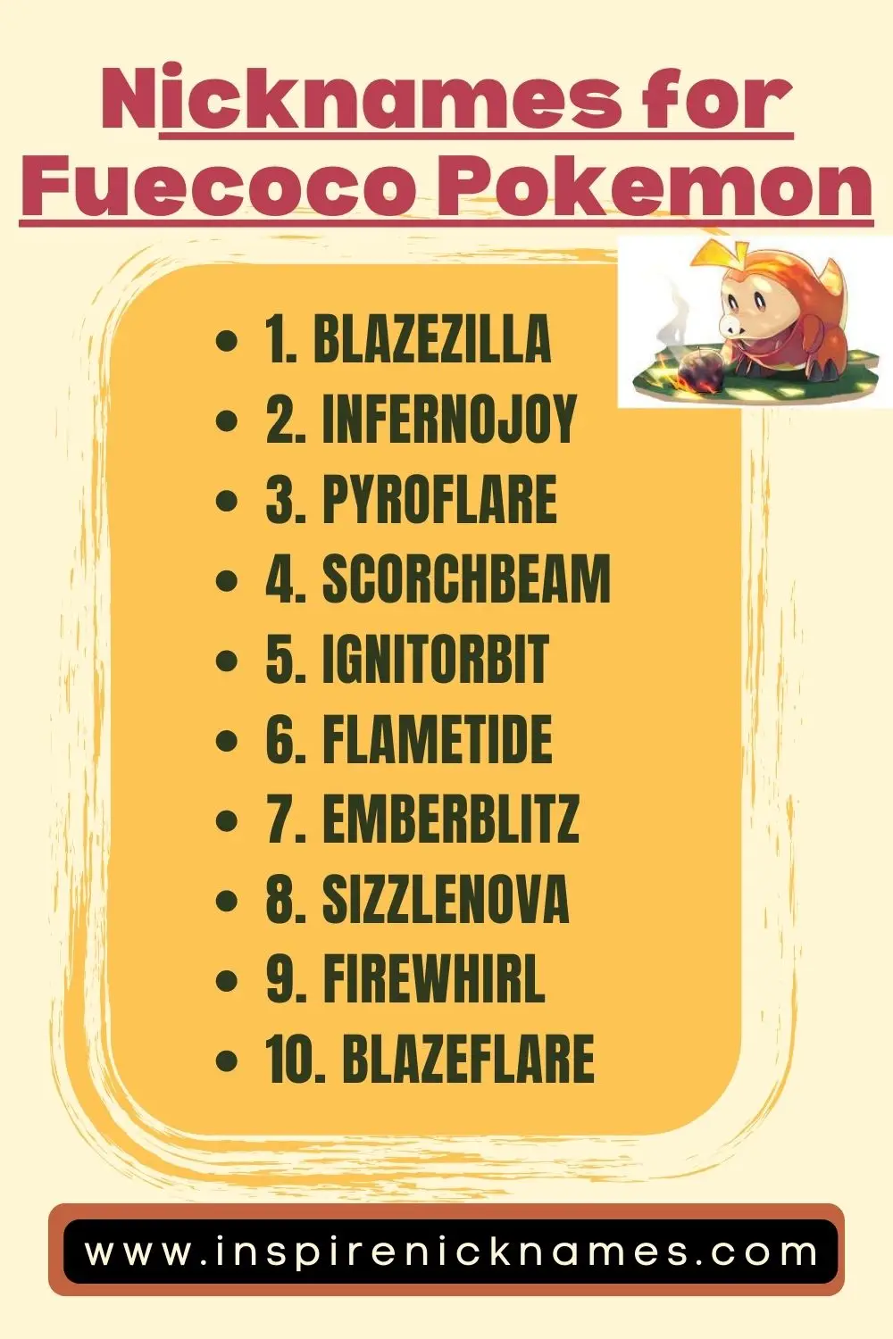 nicknames for fuecoco pokemon list ideas