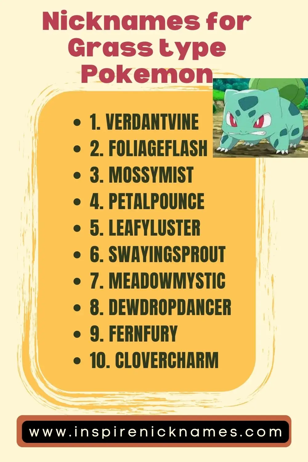 nicknames for grass type pokemon list ideas