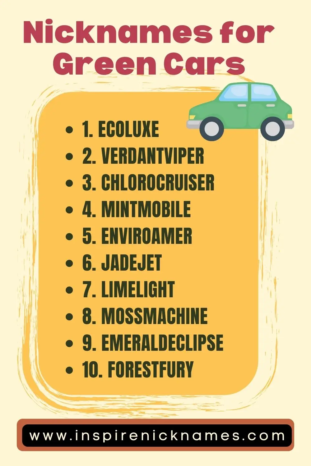 nicknames for green cars list ideas