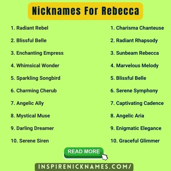 Nicknames for Rebecca list ideas