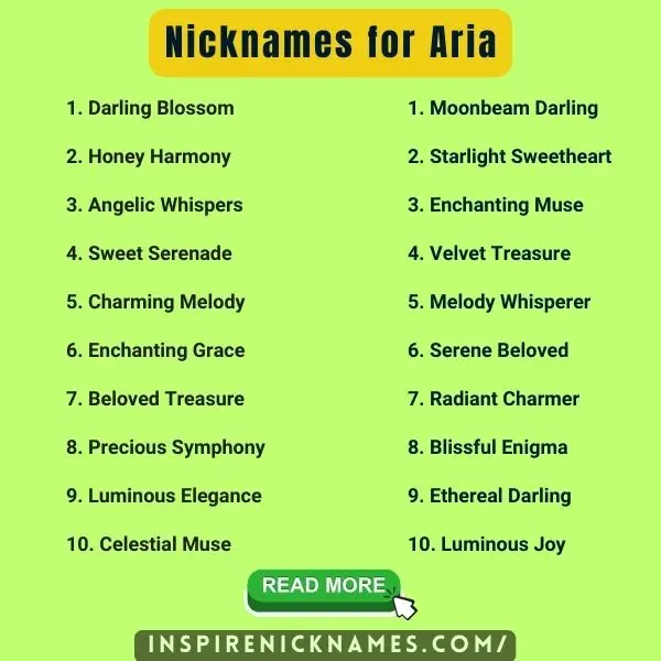 Nicknames for Aria list ideas