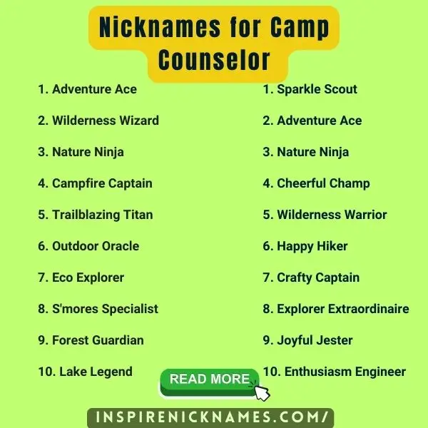 Nicknames for Camp Counselor list ideas