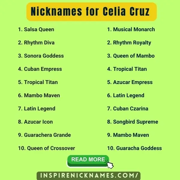 Nicknames for Celia Cruz list ideas