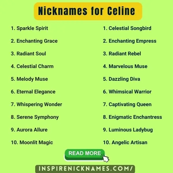 Nicknames for Celine list ideas