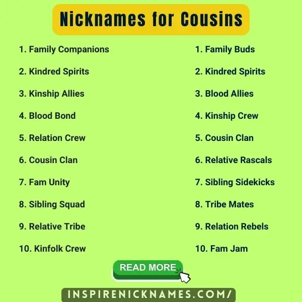 Nicknames for Cousins list ideas