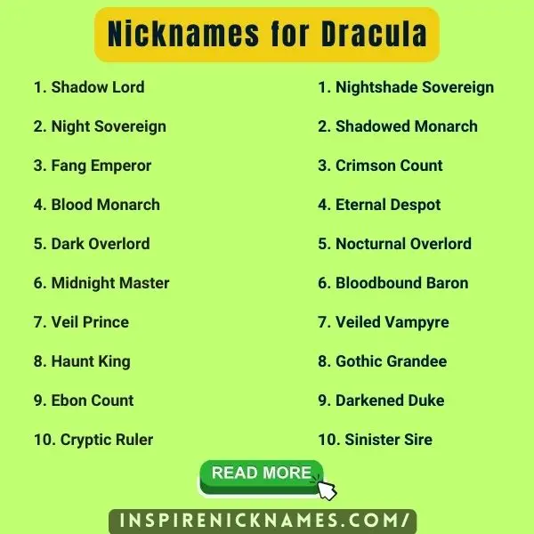 Nicknames for Dracula list ideas