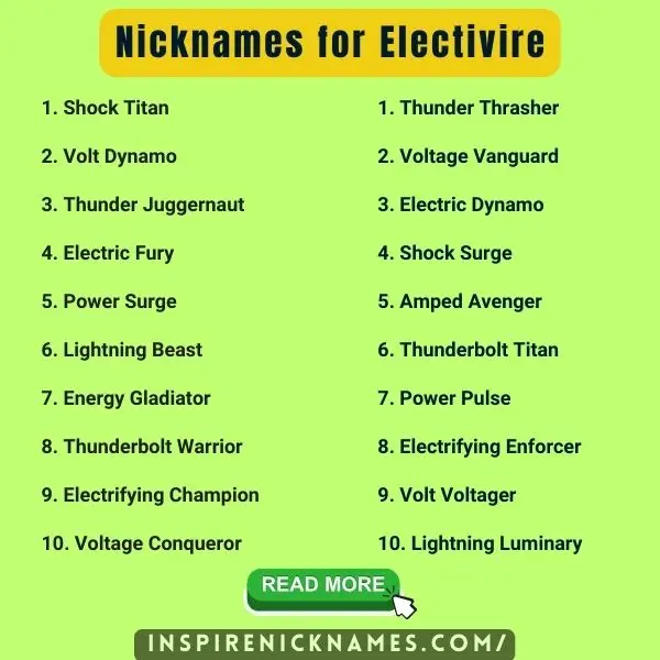 Nicknames for Electivire list ideas