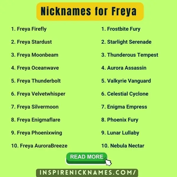 Nicknames for Freya list ideas