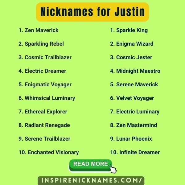 Nicknames for Justin list ideas