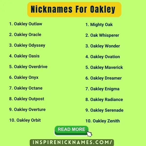 Nicknames for Oakley list ideas