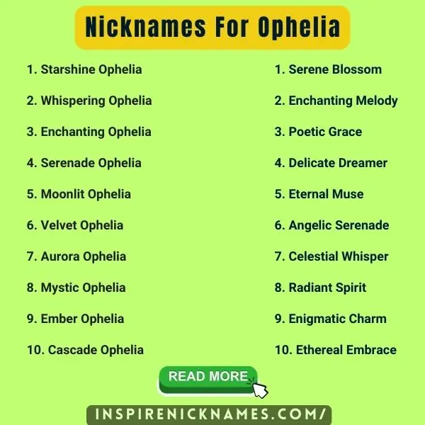 Nicknames for Ophelia list ideas