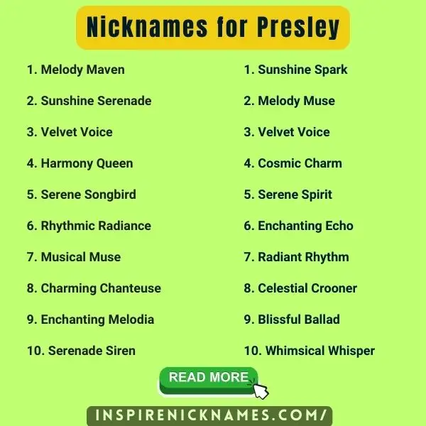 Nicknames for Presley list ideas