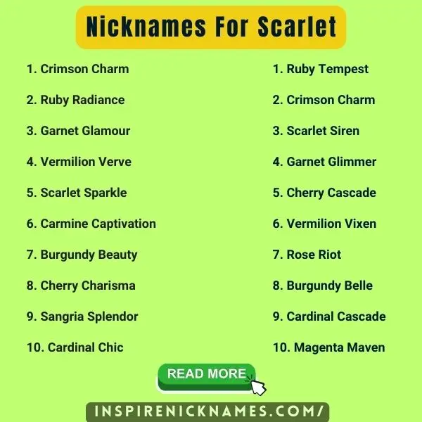 Nicknames for Scarlet list ideas