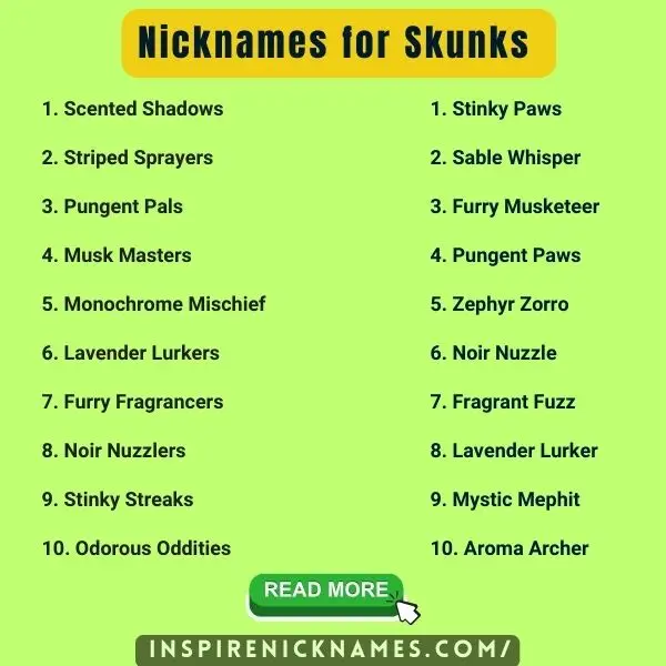 Nicknames for Skunks list ideas