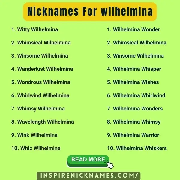 Nicknames for Wilhelmina list ideas