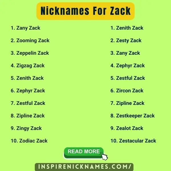 Nicknames for Zack list ideas