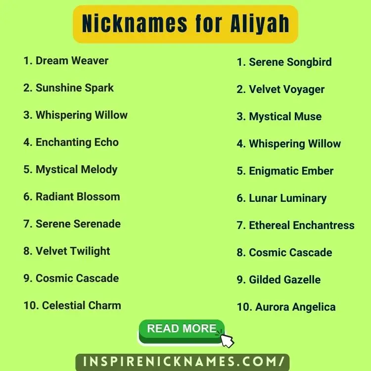 Nicknames for Aliyah list ideas