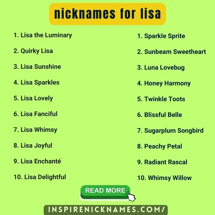 nicknames for Lisa list ideas