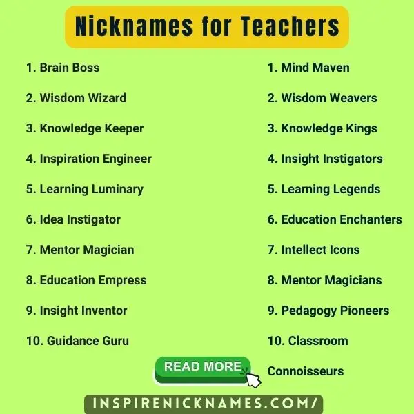 nicknames for teachers list ideas