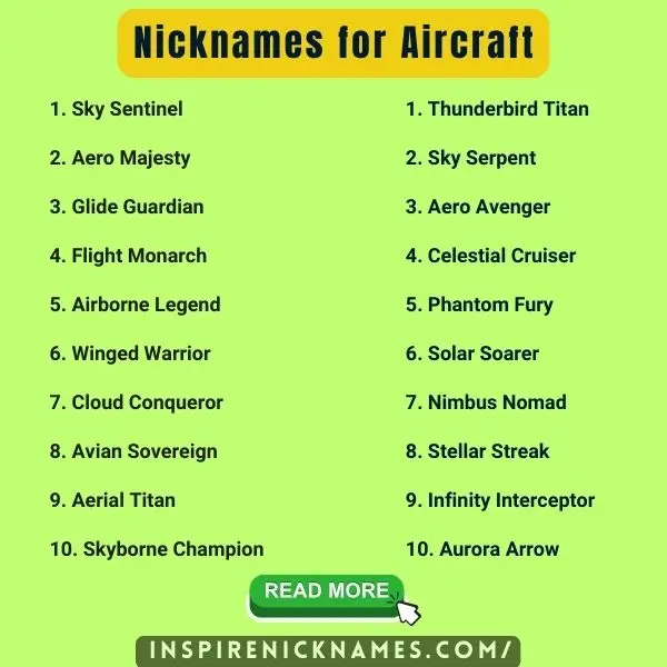 Nicknames for Aircraft list ideas