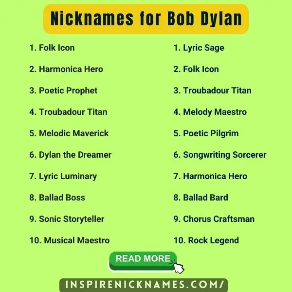 Nicknames for Bob Dylan list ideas