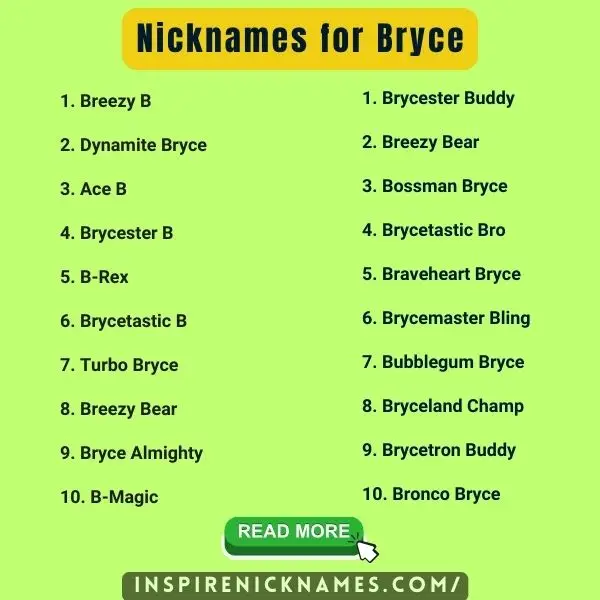 Nicknames for Bryce list ideas
