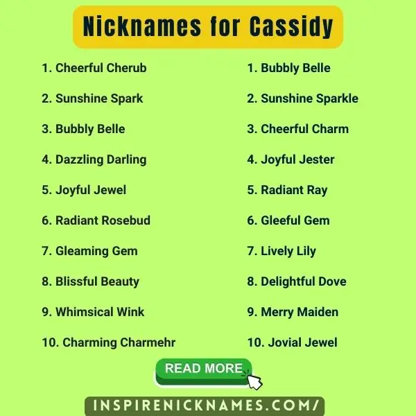 Nicknames for Cassidy list ideas