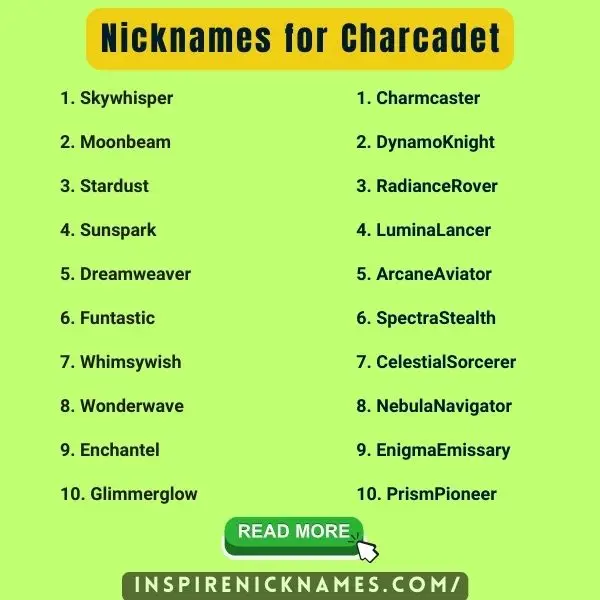 Nicknames for Charcadet list ideas