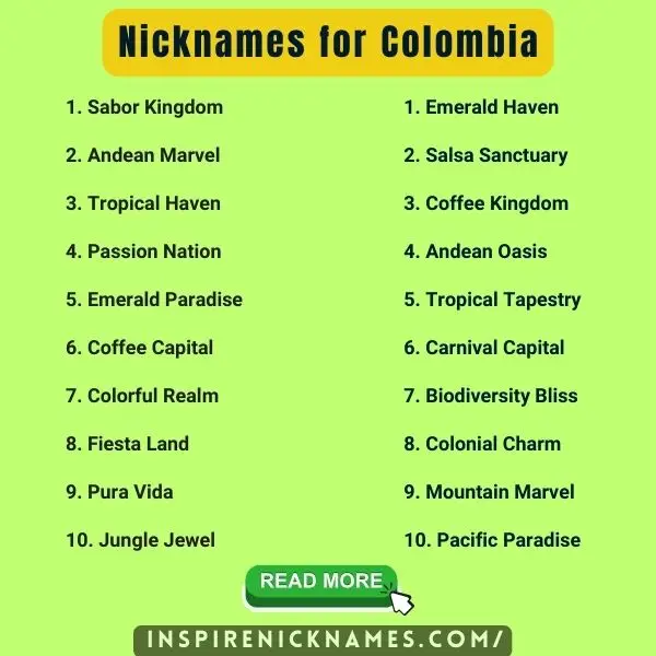 Nicknames for Colombia list ideas
