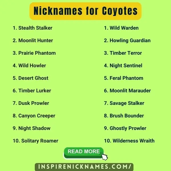 Nicknames for Coyotes list ideas