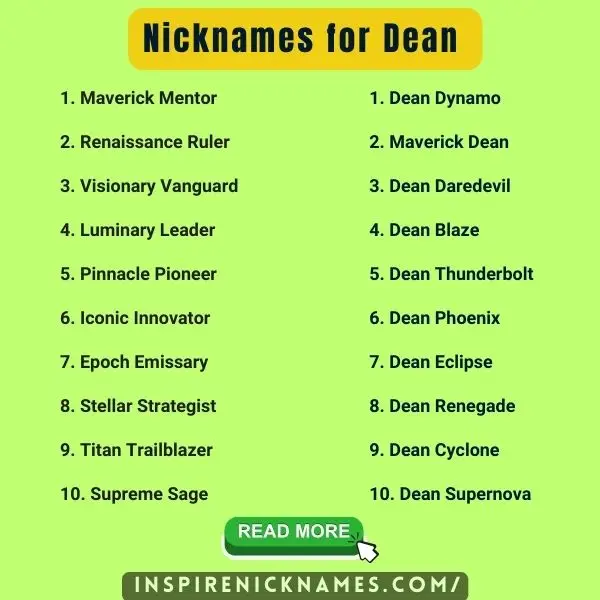 Nicknames for Dean list ideas