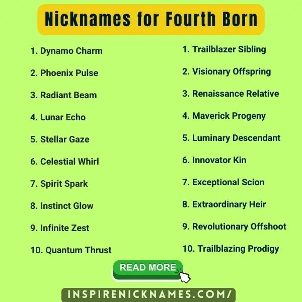 Nicknames for Fourth Born list ideas