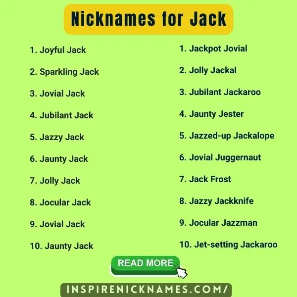 Nicknames for Jack list ideas