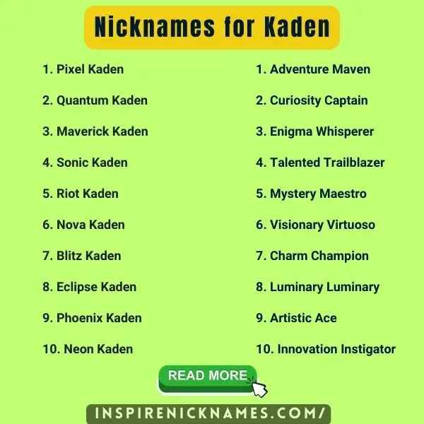 Nicknames for Kaden list ideas