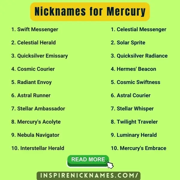 Nicknames for Mercury list ideas