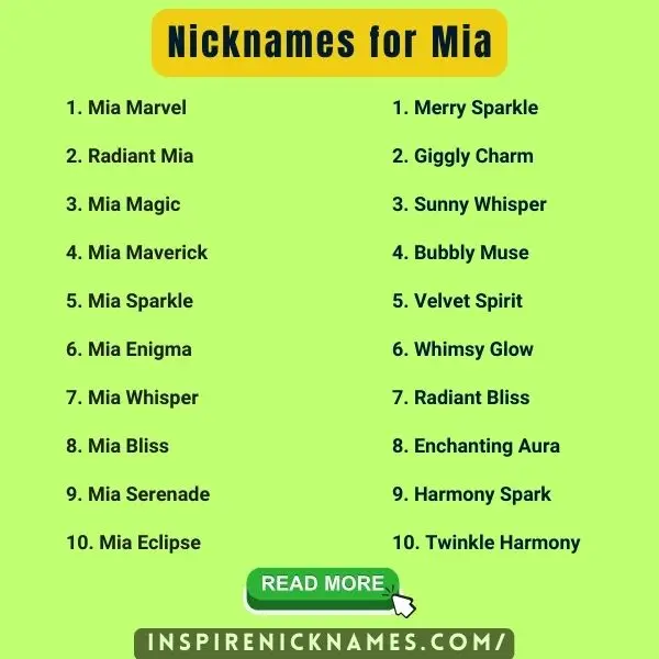 Nicknames for Mia list ideas