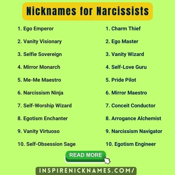 Nicknames for Narcissists list ideas