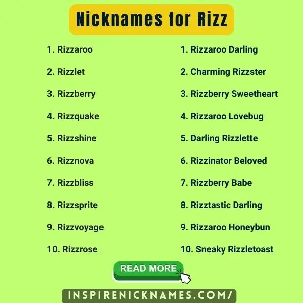 Nicknames for Rizz list ideas