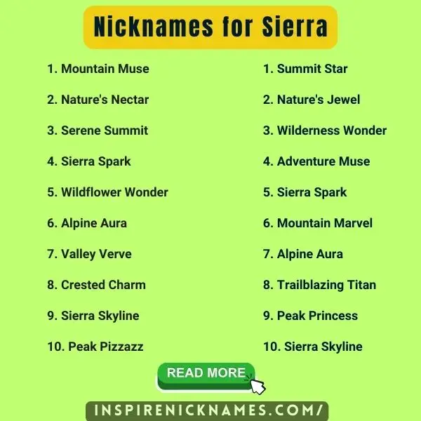 Nicknames for Sierra list ideas