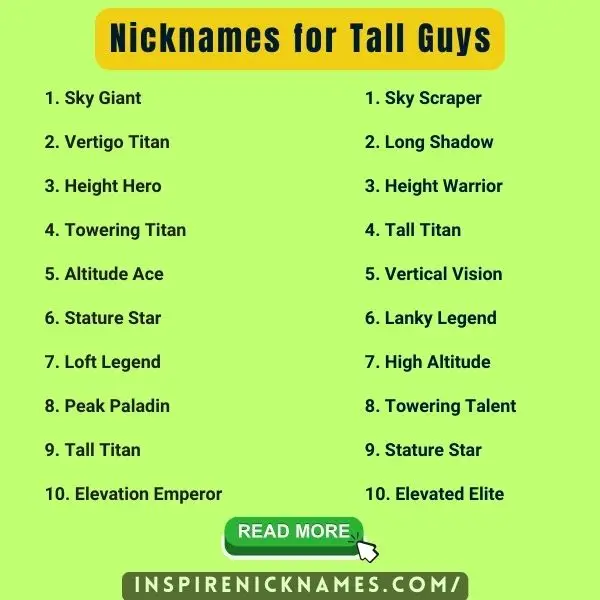 Nicknames for Tall Guys list ideas