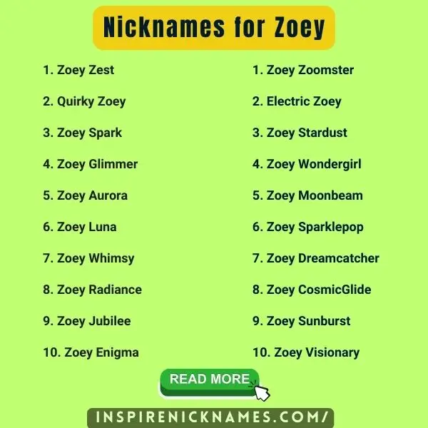 Nicknames for Zoey list ideas