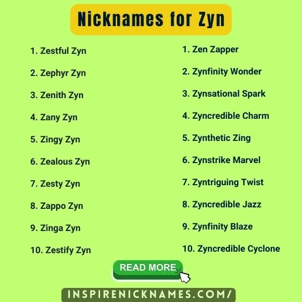 Nicknames for Zyn list ideas