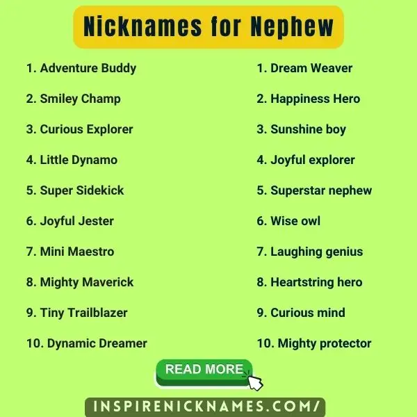 Nicknames for Nephew list ideas