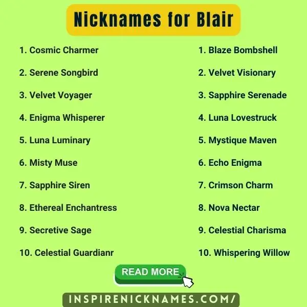 nicknames for blair list ideas