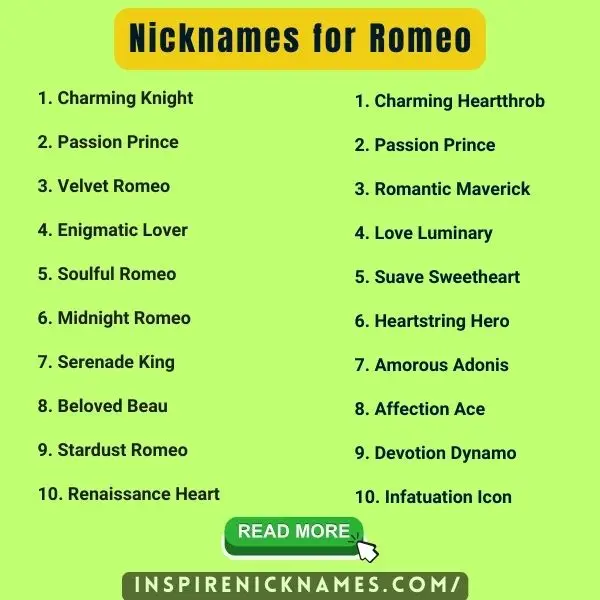 nicknames for romeo list ideas