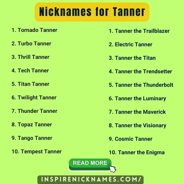 nicknames for tanner list ideas