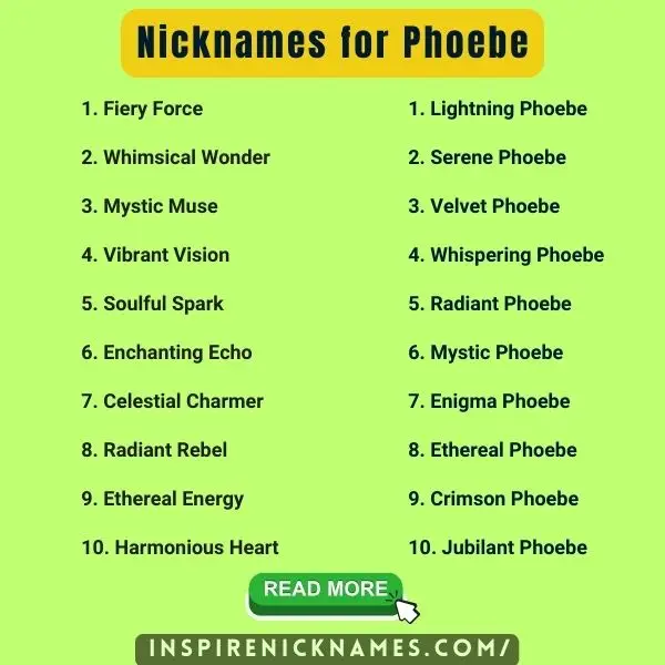 Nicknames for Phoebe list ideas