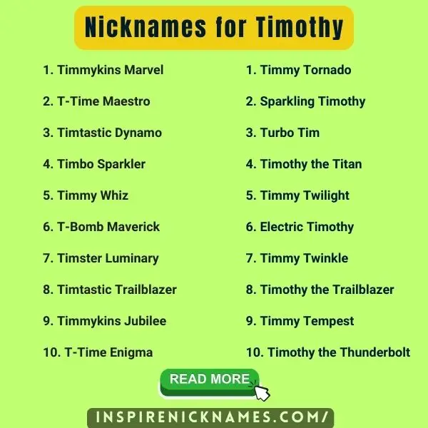 Nicknames for Timothy list ideas
